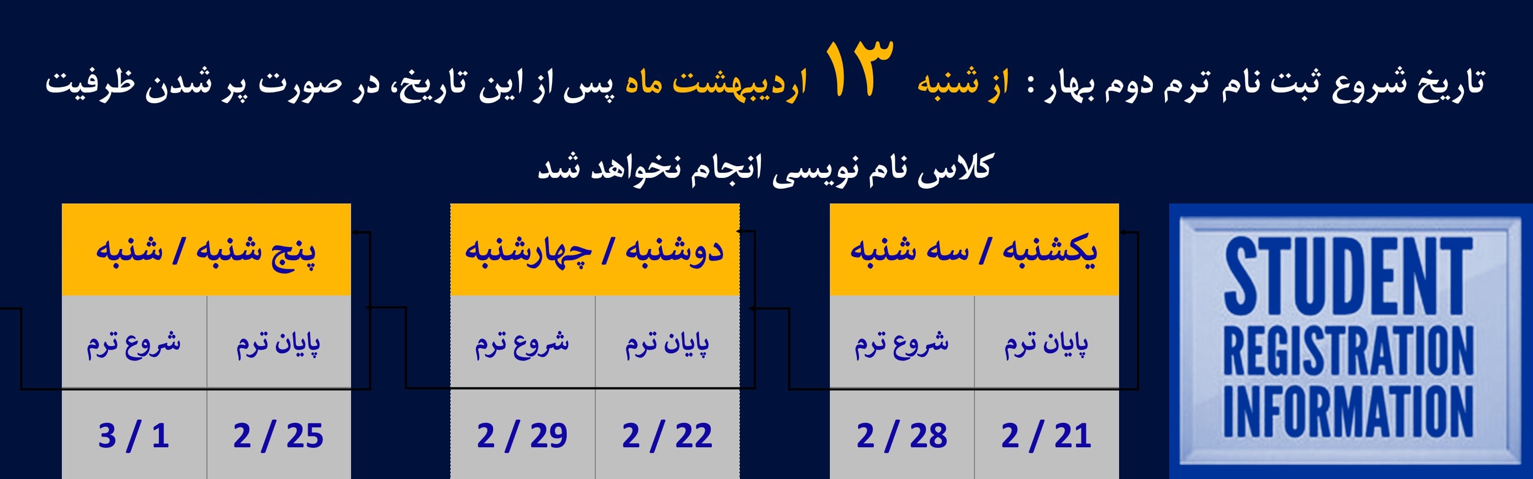 مهلت ثبت نام ترم دوم بهار